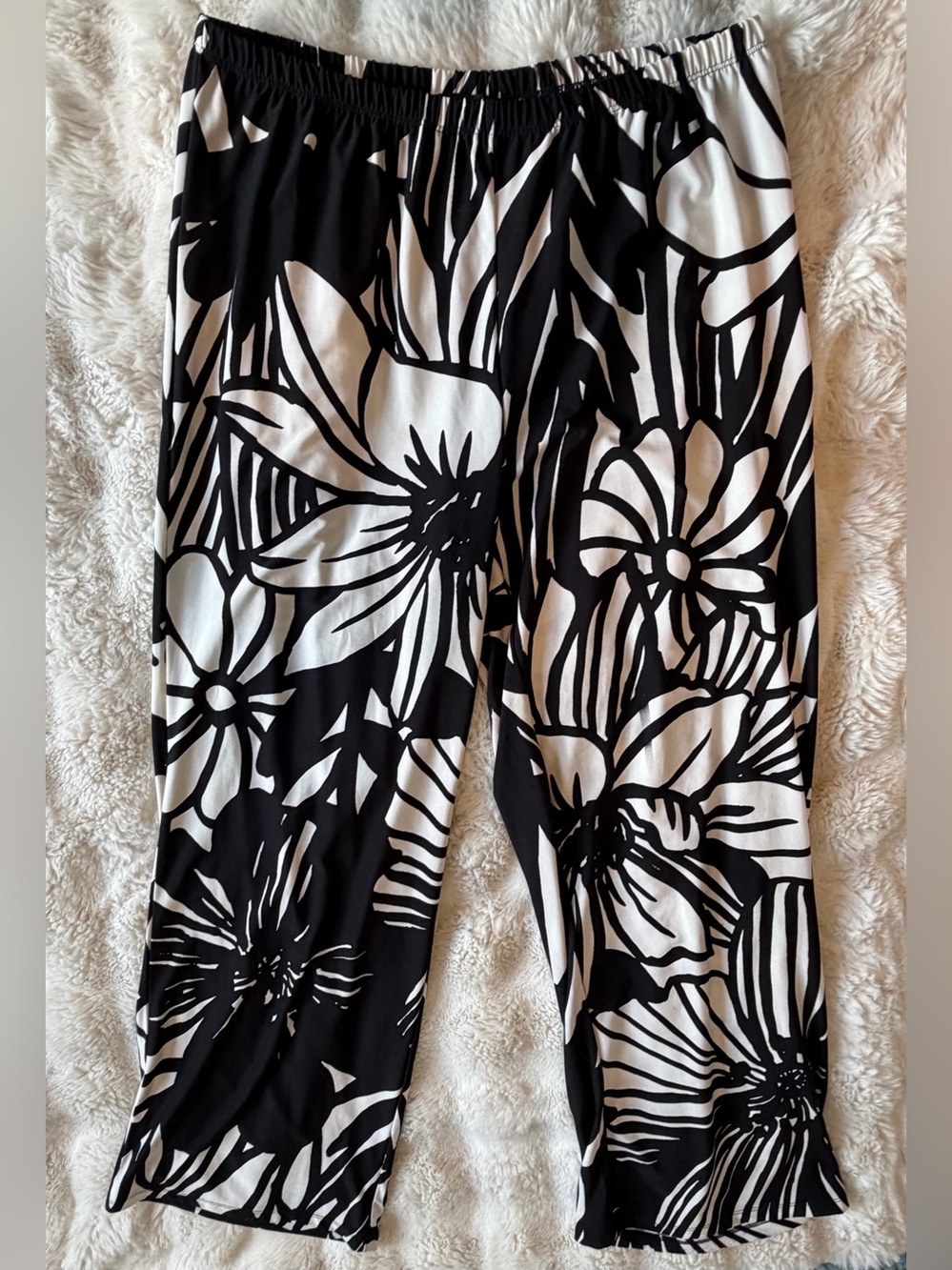 Melissa Paige Black White Floral Pull On Pants XL
